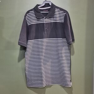 Denver Hayes Black and White Striped Polo